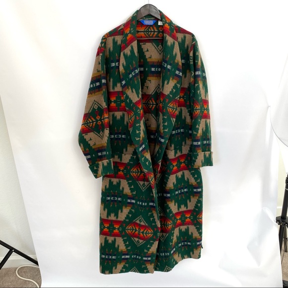 Pendleton RARE Wool Aztec Long Blanket Coat Made In USA - Picture 13 of 13
